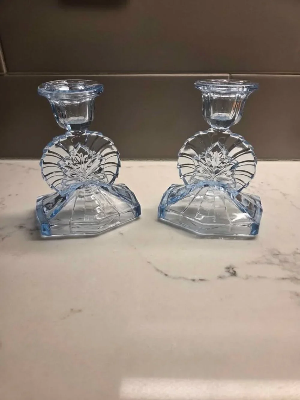 Light blue glass candle holders